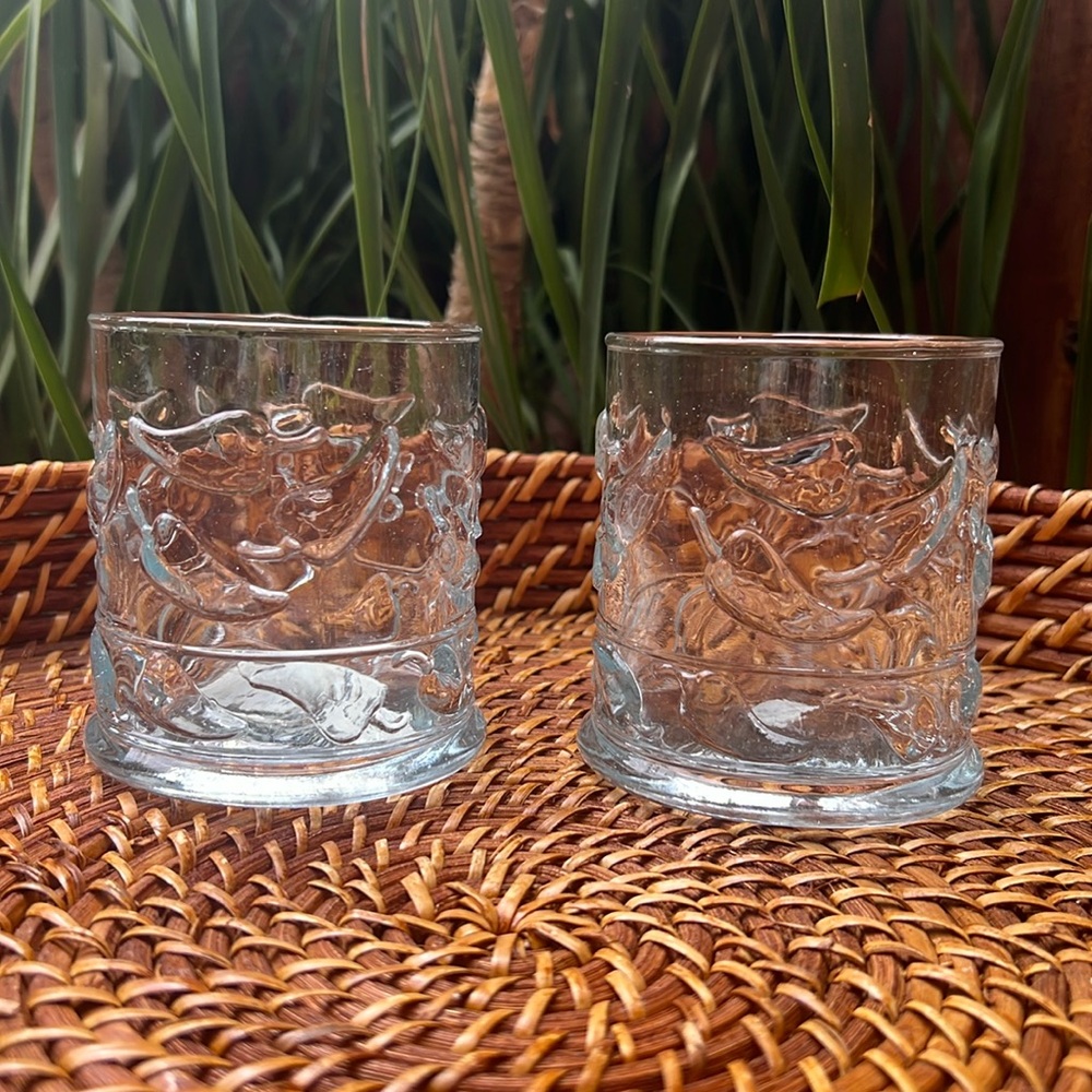 Pair of Handmade in Mexico Chilli Embossed Margarita Short Tumbler Glasses NWT
